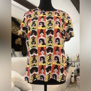 Alice + Olivia Stace Face Print Cotton T-shirt - Black, White & Red